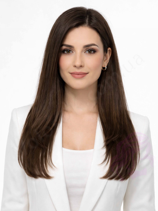 Натуральне волосся на заколках 38 см, 7 пасм, 100 грам, темно-коричневе (№02)