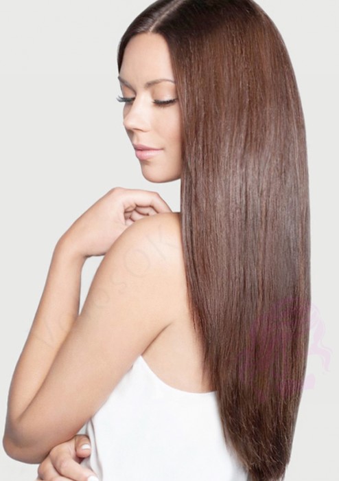 Натуральные волосы на заколках 38 см, 7 прядей, 100 грамм, коричневые (№04)