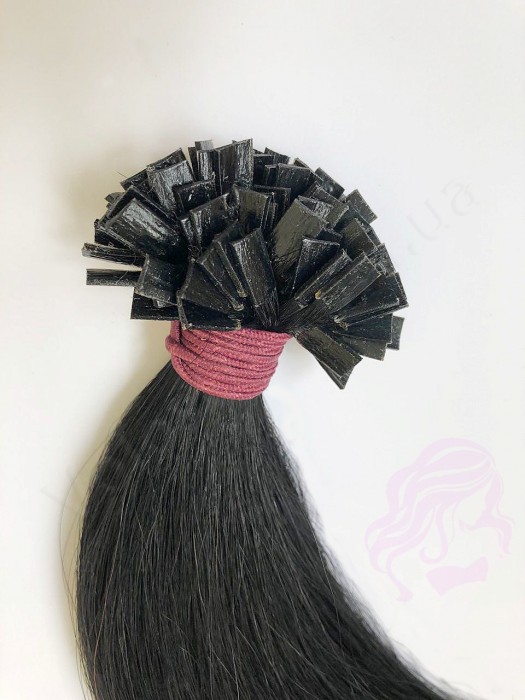 Волосы для горячего наращивания на капсулах, 45 см, прямые, 100 прядей, черные (01)