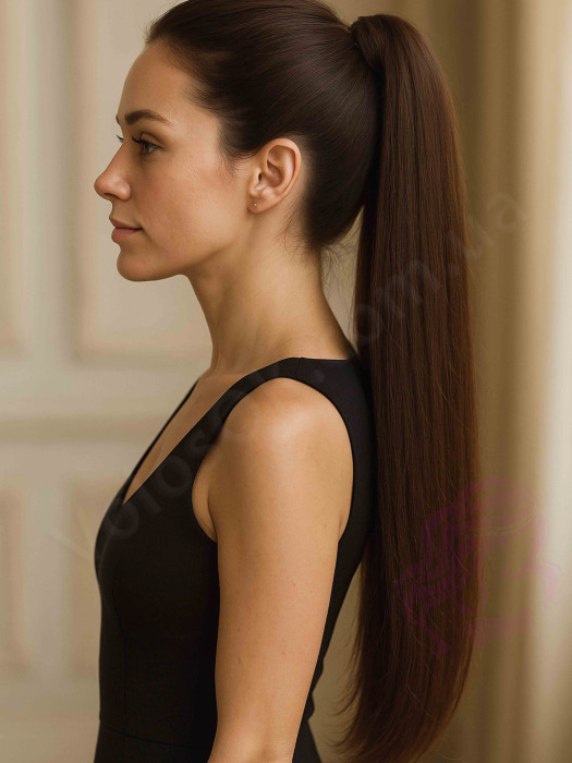 Накладний хвіст з натурального волосся, 50 см, 100г, темно-коричневий (№02) Накладний хвіст з натурального волосся, 50 см, 100г, темно-коричневий (№02)