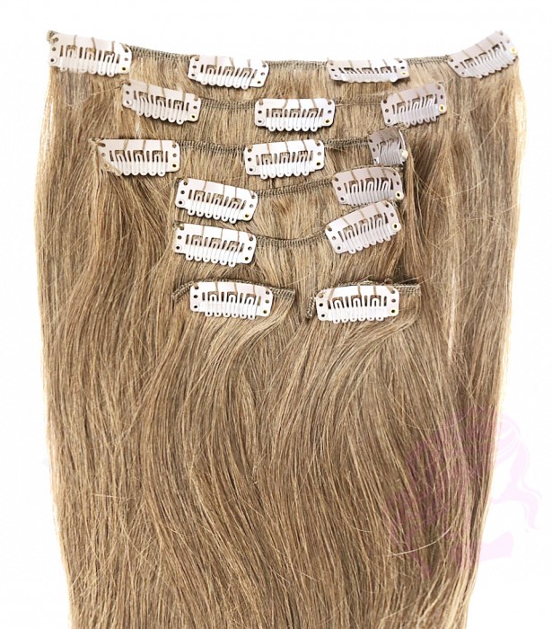 Натуральные волосы на заколках 38 см, 7 прядей, 100 грамм, светло-русые (№16)
