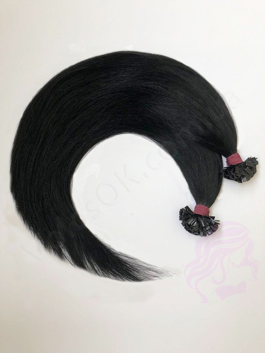 Волосся для гарячого нарощування на капсулах, 45 см, пряме, 200 пасм, чорне (01)