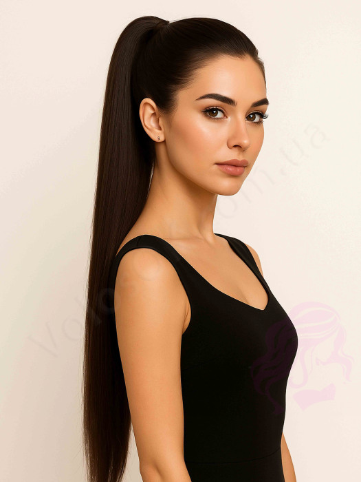 Накладний хвіст з натурального волосся, 50 см, 100г, чорно-коричневий (№1B) Накладний хвіст з натурального волосся, 50 см, 100г, чорно-коричневий (№1B)