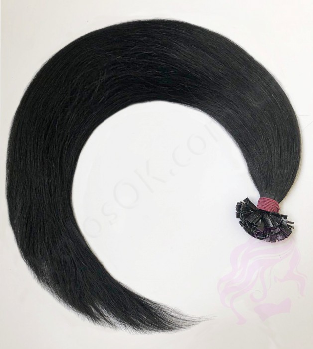 Волосы для горячего наращивания на капсулах, 50 см, прямые, 100 прядей, черные (01)