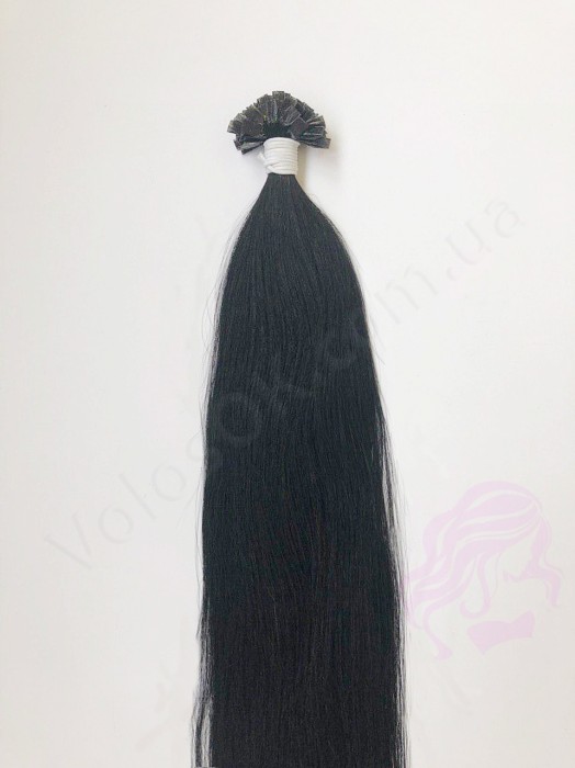 Волосся для гарячого нарощування на капсулах, 55 см, пряме, 100 пасом, чорне (01)