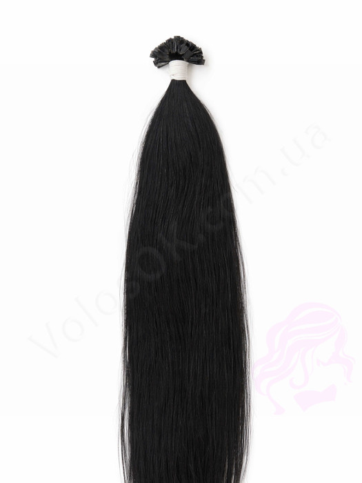 Волосся для гарячого нарощування на капсулах, 55 см, пряме, 100 пасом, чорне (01)