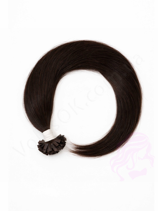 Волосся для гарячого нарощування на капсулах, 55 см, пряме, 100 пасм, чорно-коричневе (1B)