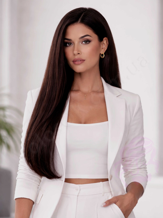 Волосся для гарячого нарощування на капсулах, 55 см, пряме, 100 пасм, чорно-коричневе (1B)