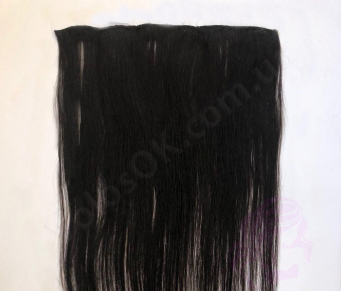 Натуральне волосся на заколках 50 см, 6 пасм, чорно-коричневе (№1B)