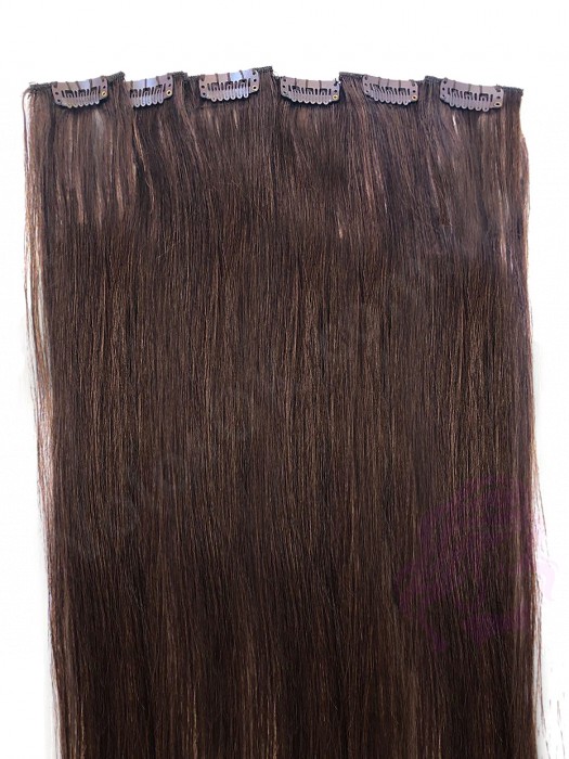 Натуральне волосся на заколках 50 см, 6 пасм, темно-коричневе (№02)