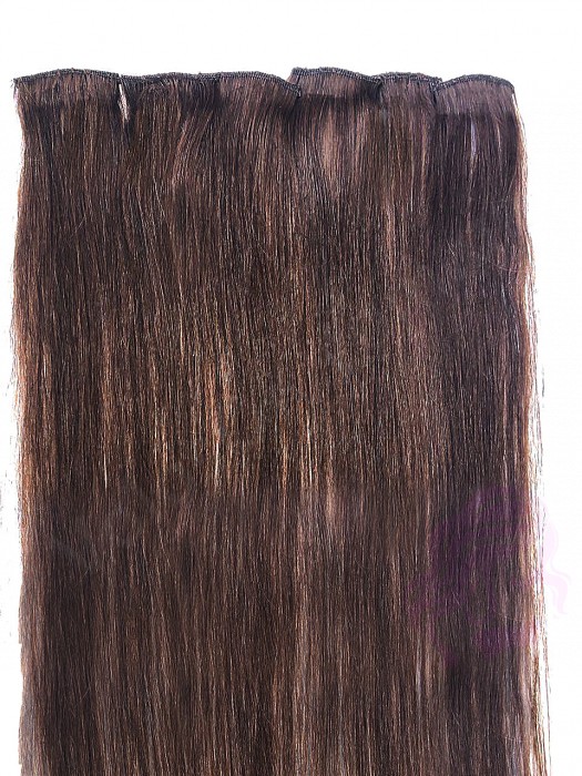 Натуральне волосся на заколках 50 см, 6 пасм, темно-коричневе (№02)