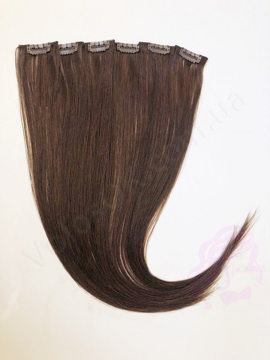 Натуральне волосся на заколках 50 см, 6 пасм, темно-коричневе (№02)