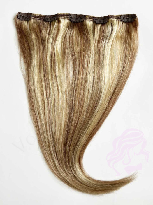 Натуральне волосся на заколках 50 см, 1 пасмо x 20 см, горіх з меліруванням (№08/613)