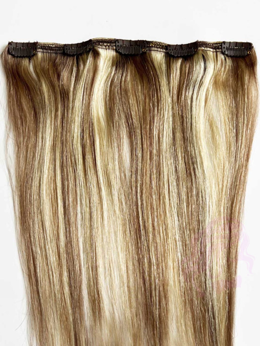 Натуральне волосся на заколках 50 см, 1 пасмо x 20 см, горіх з меліруванням (№08/613)