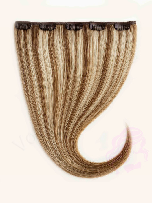 Натуральне волосся на заколках 50 см, 1 пасмо x 20 см, горіх з меліруванням (№08/613)