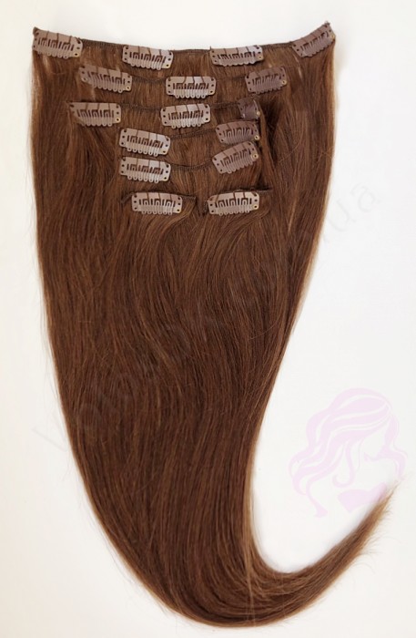 Натуральне волосся на заколках 50 см, 7 пасм, коричневе (№04)
