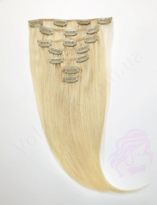 Натуральные волосы на заколках 38 см, 7 прядей, 70 грамм, светлый блонд (№613)