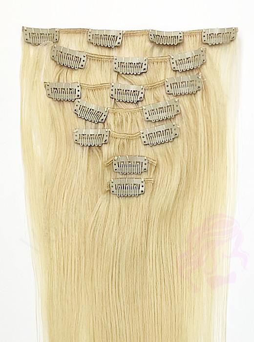 Натуральные волосы на заколках 38 см, 7 прядей, 70 грамм, светлый блонд (№613)