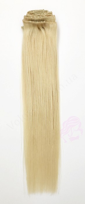 Натуральные волосы на заколках 38 см, 7 прядей, 70 грамм, светлый блонд (№613)