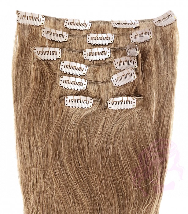 Натуральные волосы на заколках 38 см, 7 прядей, 70 грамм, русые (№12)