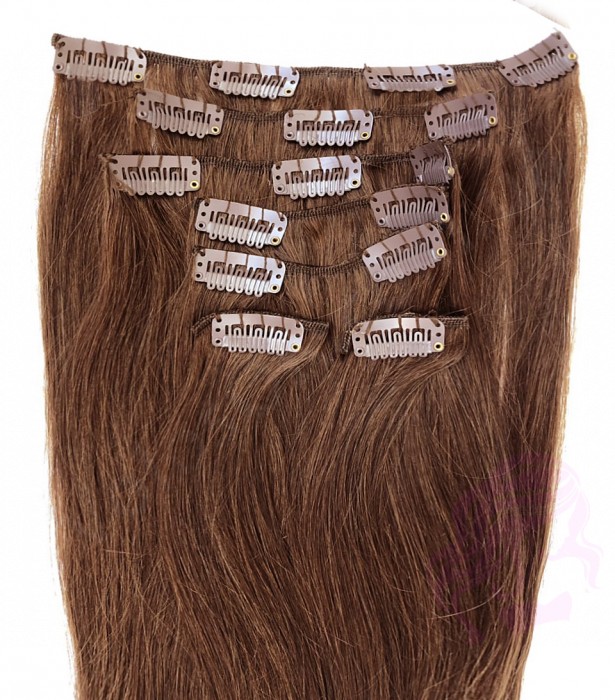 Натуральные волосы на заколках 38 см, 7 прядей, 70 грамм, коричневый (№04) Натуральные волосы на заколках 38 см, 7 прядей, 70 грамм, коричневый (№04)