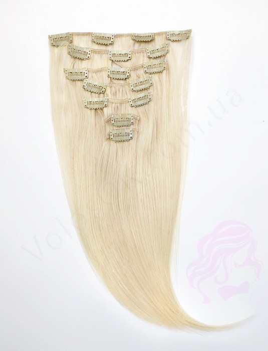 Натуральные волосы на заколках 38 см, 7 прядей, 70 грамм, супер блонд (№60)