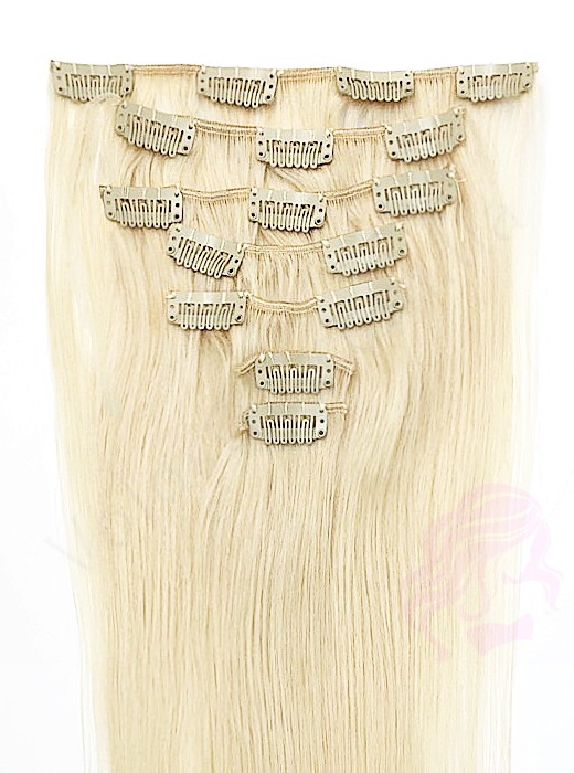 Натуральные волосы на заколках 38 см, 7 прядей, 70 грамм, супер блонд (№60)