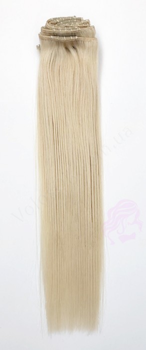 Натуральные волосы на заколках 38 см, 7 прядей, 70 грамм, супер блонд (№60)