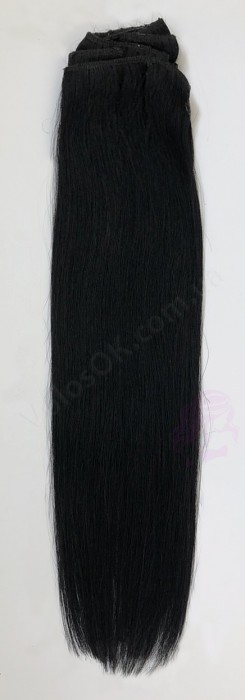 Натуральные волосы на заколках 38 см, 7 прядей, 70 грамм, черные (№01)