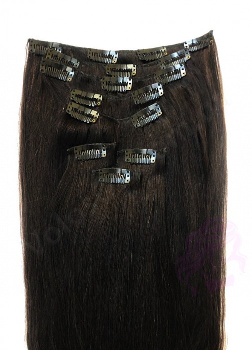 Натуральне волосся на заколках 50 см, 8 пасм, чорно-коричневе (№1B) Натуральне волосся на заколках 50 см, 8 пасм, чорно-коричневе (№1B)