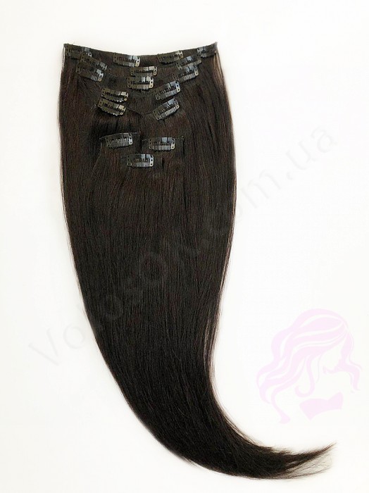 Натуральне волосся на заколках 50 см, 8 пасм, чорно-коричневе (№1B) Натуральне волосся на заколках 50 см, 8 пасм, чорно-коричневе (№1B)