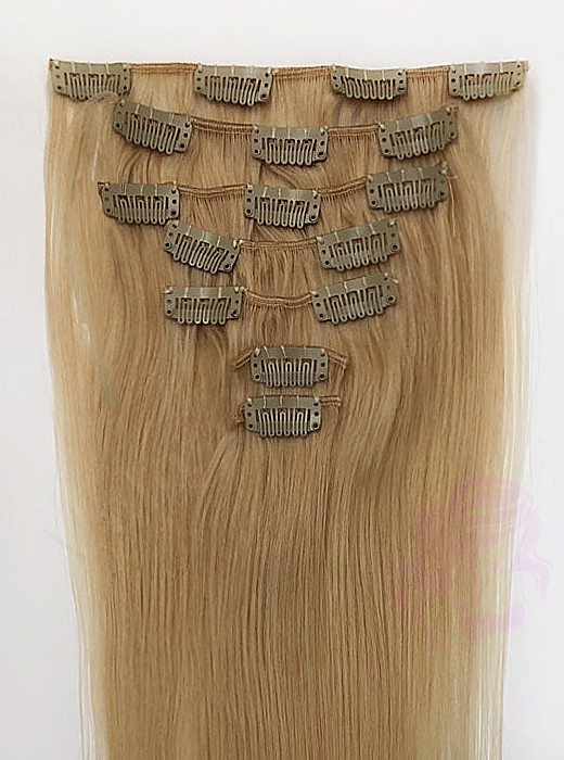 Натуральные волосы на клипсах 38 см, 7 прядей, 70 грамм, темный блонд (№27)