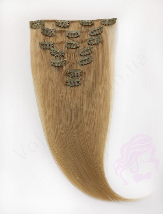 Натуральные волосы на клипсах 38 см, 7 прядей, 70 грамм, темный блонд (№27)