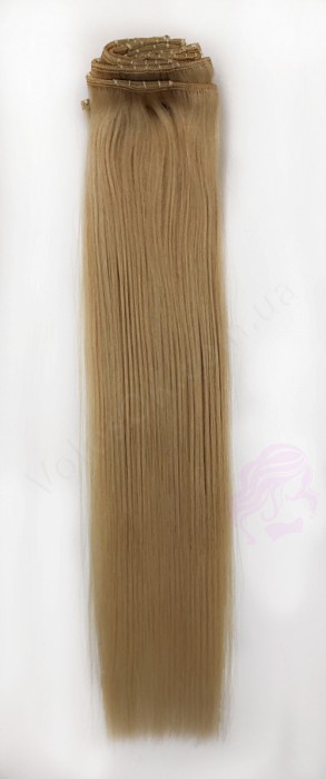 Натуральные волосы на клипсах 38 см, 7 прядей, 70 грамм, темный блонд (№27)