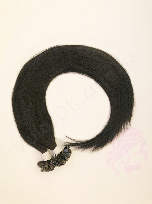 Волосся для гарячого нарощування на капсулах, 55 см, пряме, 200 пасм, чорне (01)