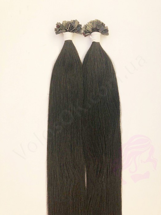 Волосся для гарячого нарощування на капсулах, 55 см, пряме, 200 пасм, чорне (01)