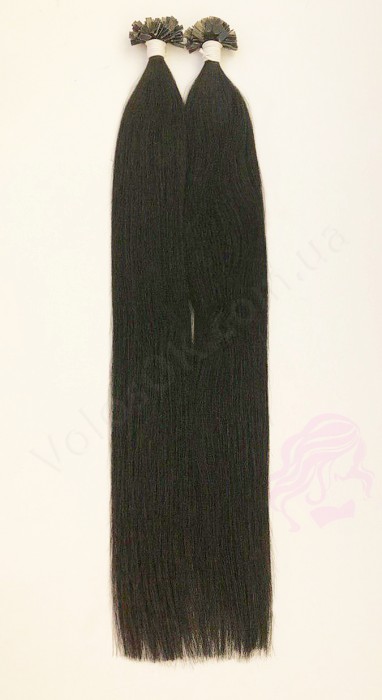 Волосся для гарячого нарощування на капсулах, 55 см, пряме, 200 пасм, чорне (01)