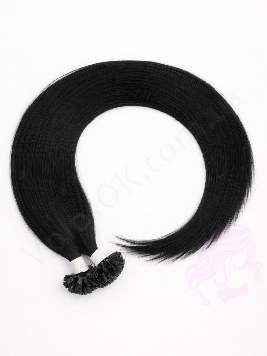 Волосся для гарячого нарощування на капсулах, 55 см, пряме, 200 пасм, чорне (01)