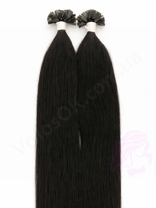 Волосся для гарячого нарощування на капсулах, 55 см, пряме, 200 пасм, чорне (01)