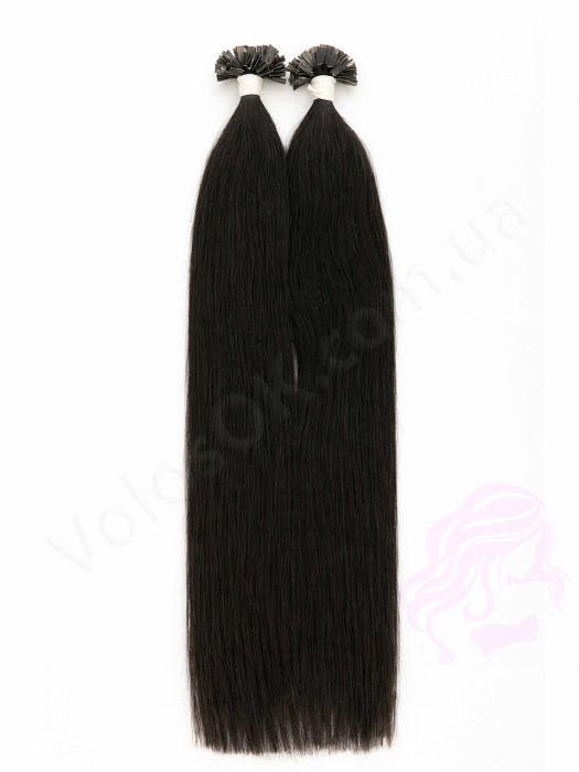 Волосся для гарячого нарощування на капсулах, 55 см, пряме, 200 пасм, чорне (01)