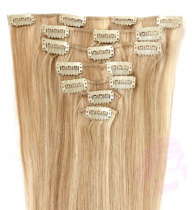 Натуральне волосся на заколках 50 см, 7 пасм, темний блонд з меліруванням (№27/613)