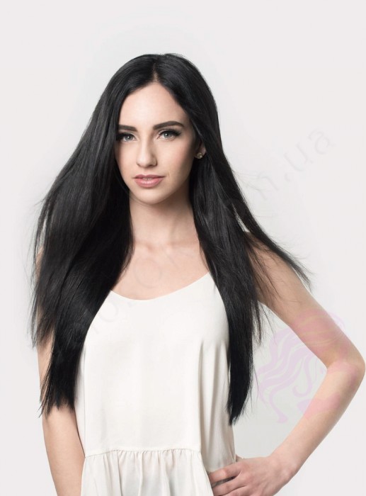 Волосся для гарячого нарощування на капсулах, 50 см, пряме, 200 пасм, чорне (01)