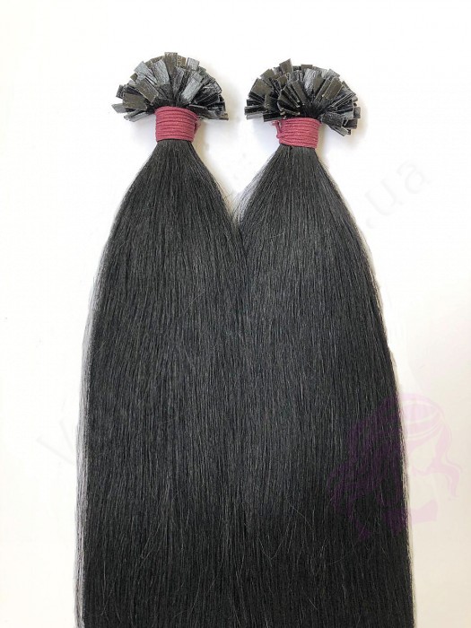 Волосся для гарячого нарощування на капсулах, 50 см, пряме, 200 пасм, чорне (01)