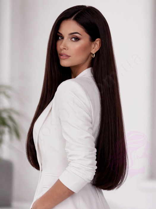 Волосся для гарячого нарощування на капсулах, 55 см, пряме, 200 пасм, чорно-коричневе (1B)