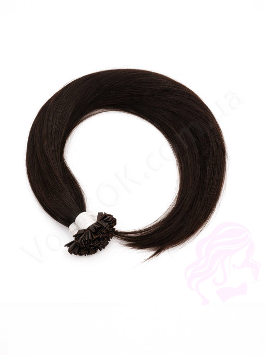 Волосся для гарячого нарощування на капсулах, 55 см, пряме, 200 пасм, чорно-коричневе (1B)