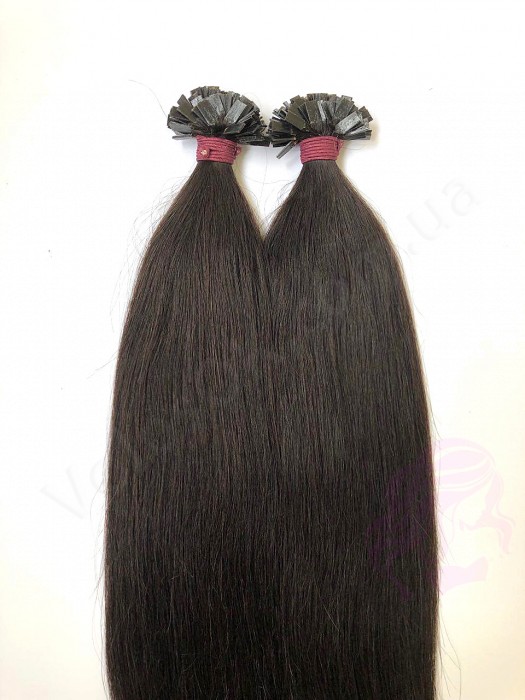 олосся для гарячого нарощування на капсулах, 50 см, пряме, 200 пасм, чорно-коричневе (1B)