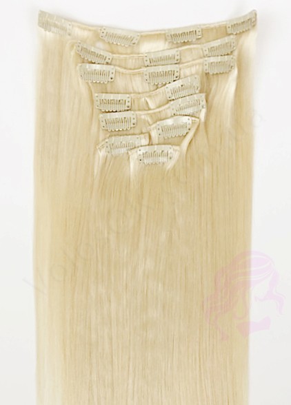 Натуральные волосы на заколках 60 см, 8 прядей, светлый блонд (№613)