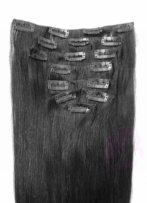 Натуральные волосы на заколках 50 см, 8 прядей, черные (№01) Натуральные волосы на заколках 50 см, 8 прядей, черные (№01)