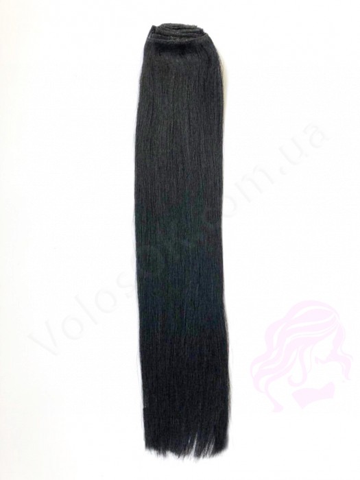 Натуральные волосы на заколках 50 см, 8 прядей, черные (№01) Натуральные волосы на заколках 50 см, 8 прядей, черные (№01)