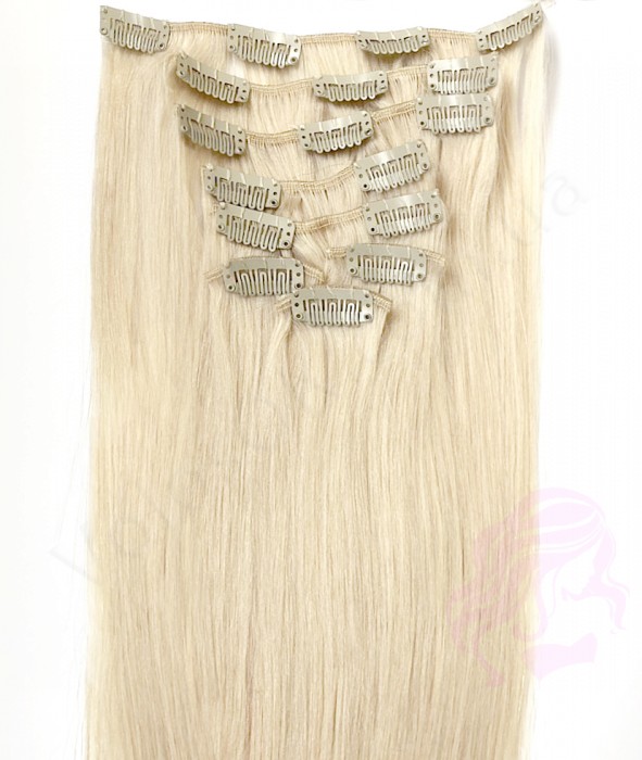 Натуральне волосся на заколках 50 см, 8 пасм, супер блонд (№60)